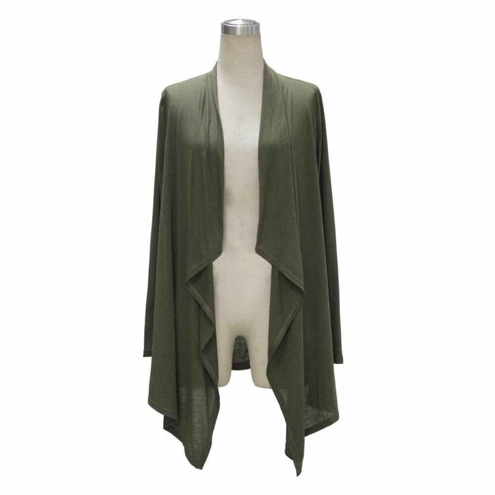 Mossimo Women Stretchy Waterfall Open Olive Green Cardigan Sz Large Long Sleeve - Picture 2 of 12